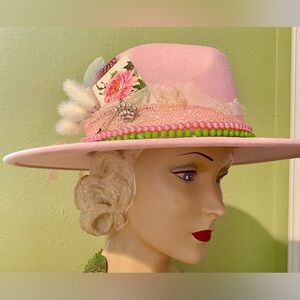 Custom Western Hat Pink Green Adjustable New Never Worn